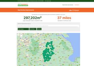 Screen shot from website showing shape of Notts county marked with green works pins