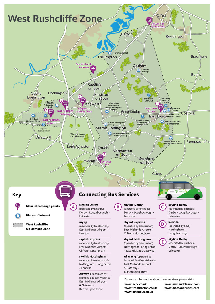 map of the West Rushcliffe on demand zone.