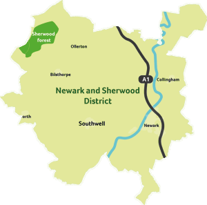 Map of Newark and Sherwood area