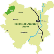 Map of Newark and Sherwood area